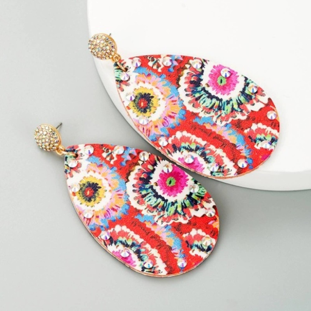 Fashion Pink Floral Rhinestone Water-drop Earrings
